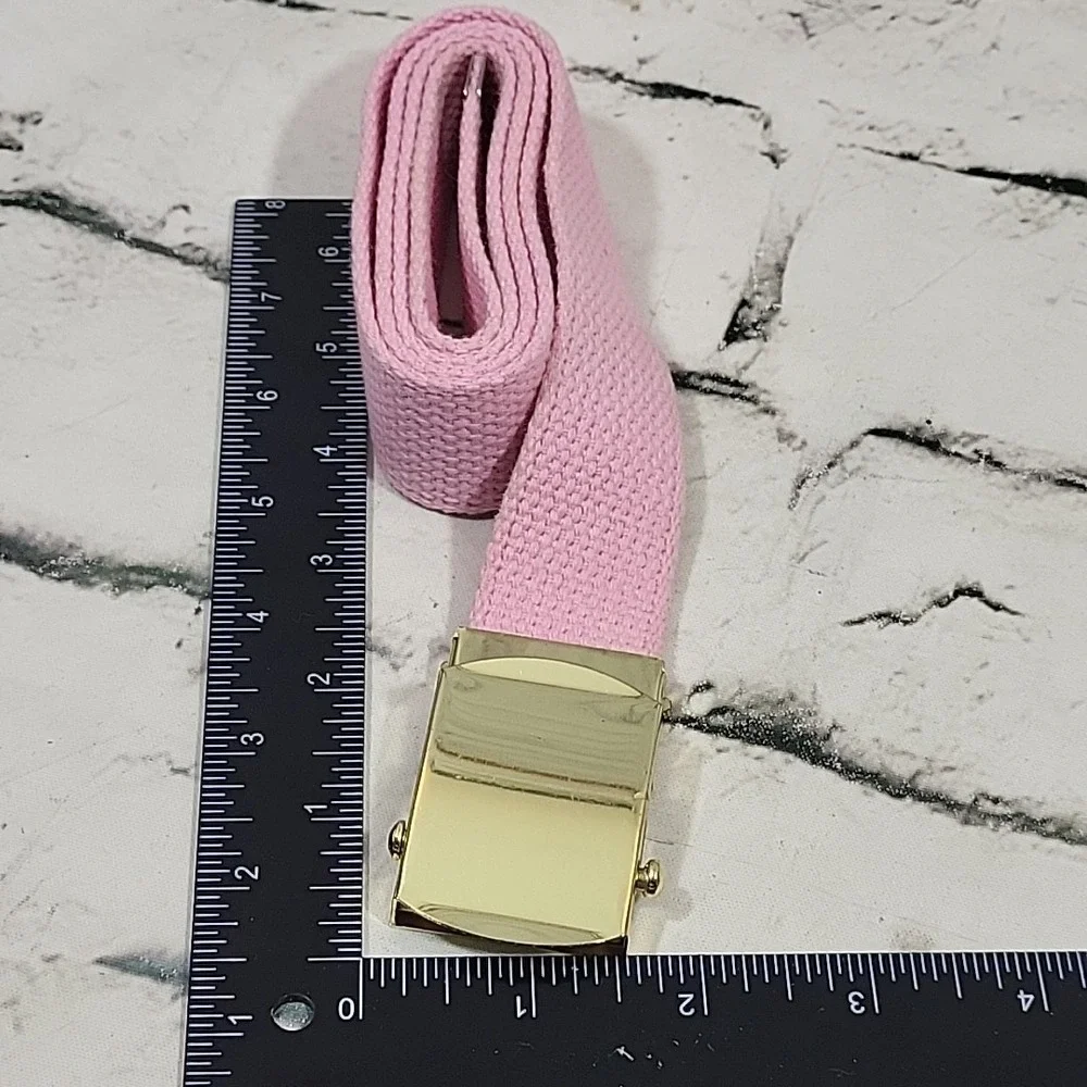 Pink Woven Adjustable Web Belt Gold-Tone Slider Belt Fits Upto 34